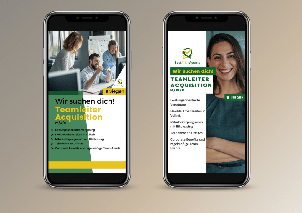 Mockups von Werbeanzeigen der Firma Best Price Agents