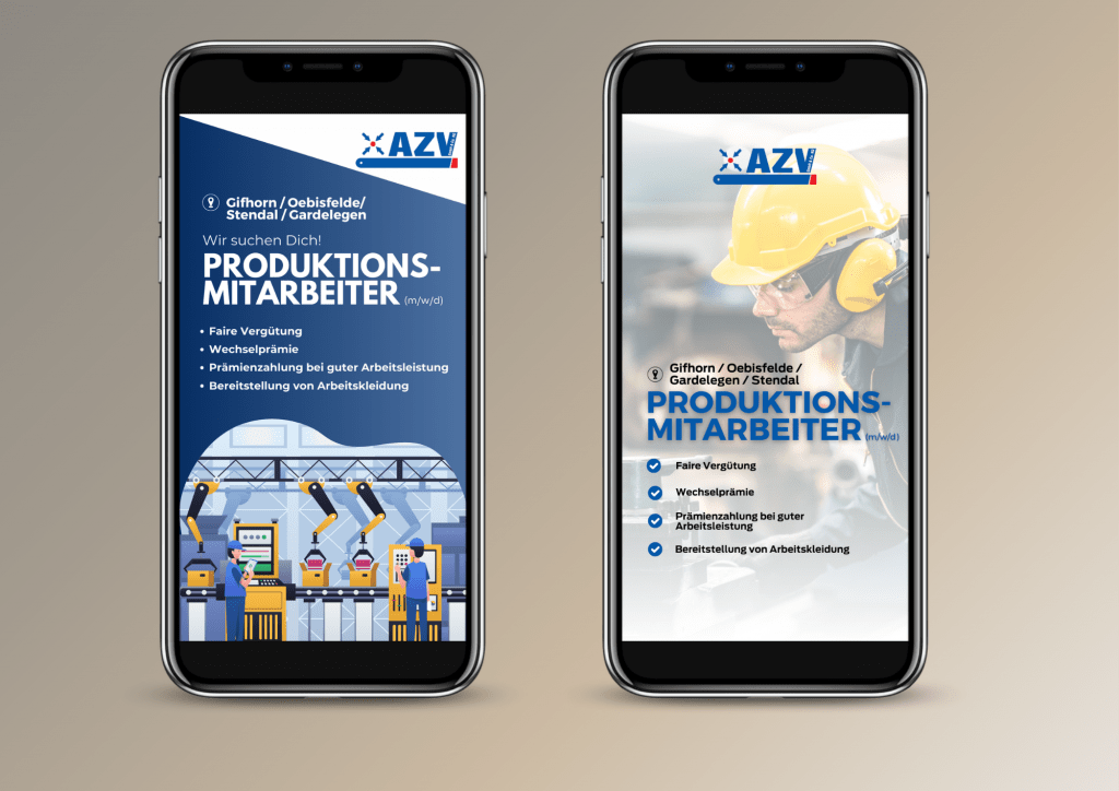 Mockups von Werbeanzeigen der Firma AZV
